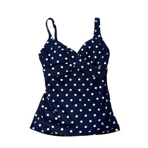 Lands' End NEW Navy Blue V-Neck Wrap Underwire Tankini Top Polka Dot Size 4